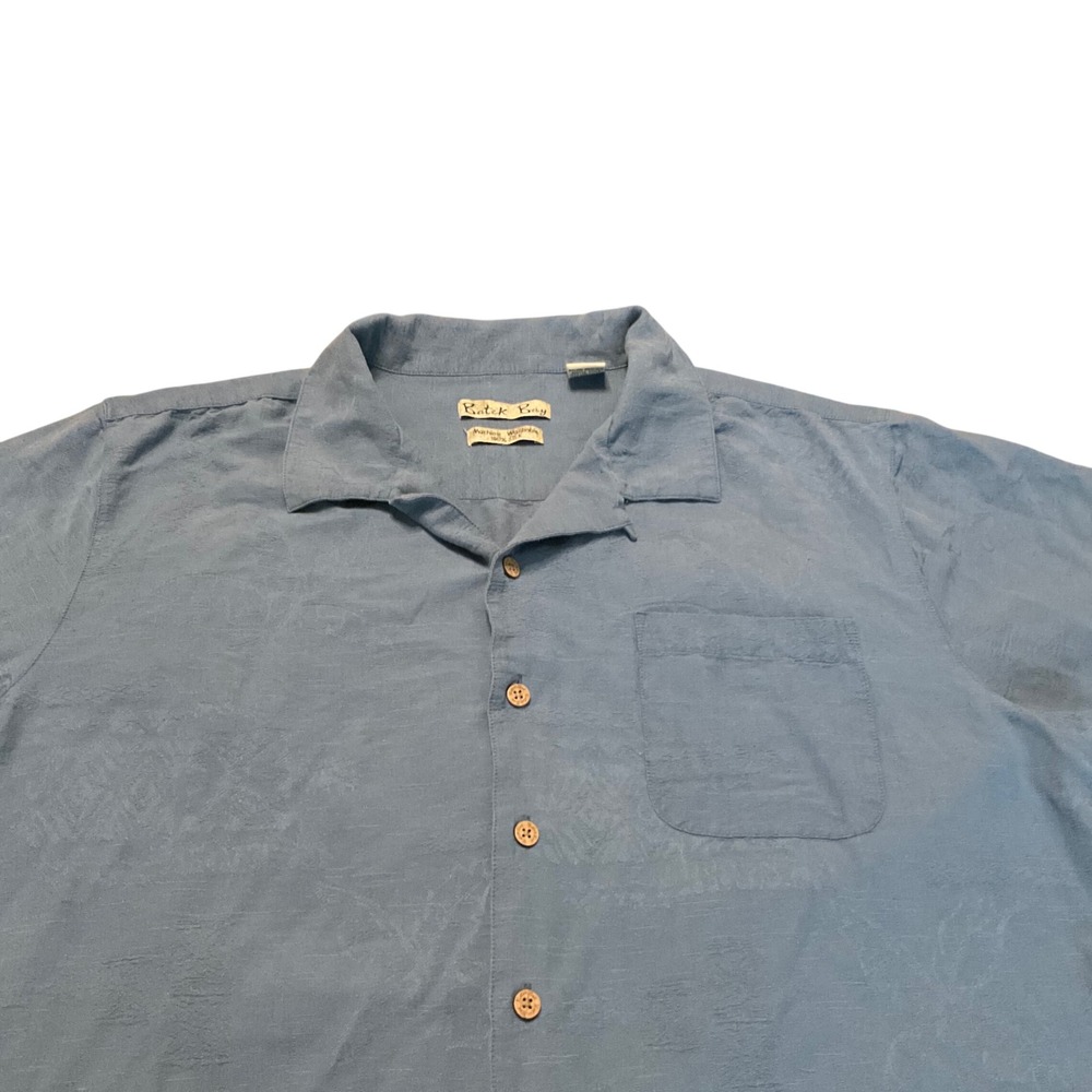 Vintage Batik Bay 100% Silk Camp Shirt Mens XL Blue Textured Floral Short Sleeve - Picture 3 of 16